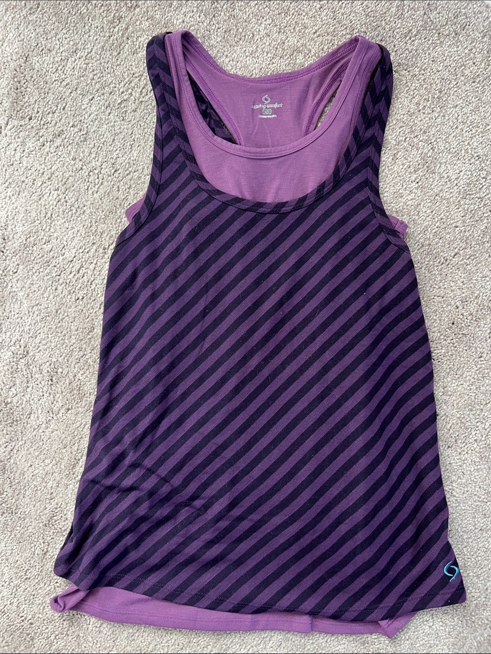 Moving Comfort Purple Striped Layered Tank Top